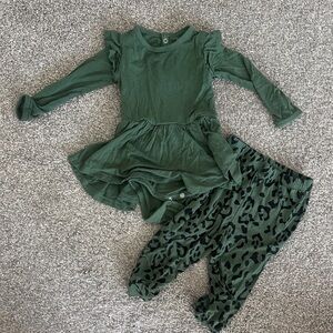 Kyte BABY Green Ruffle Bodysuit and Leopard Jogger Set